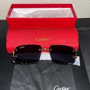 Cartier Gold and Black Rimless Sunglasses